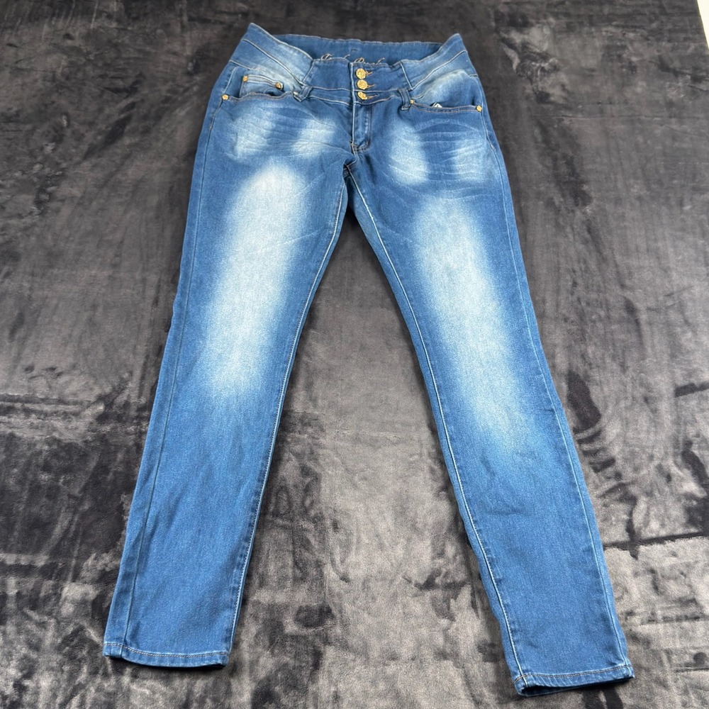 Tush Push Skinny Jeans Womens 28 Blue‎ Light Wash High Rise Triple Button